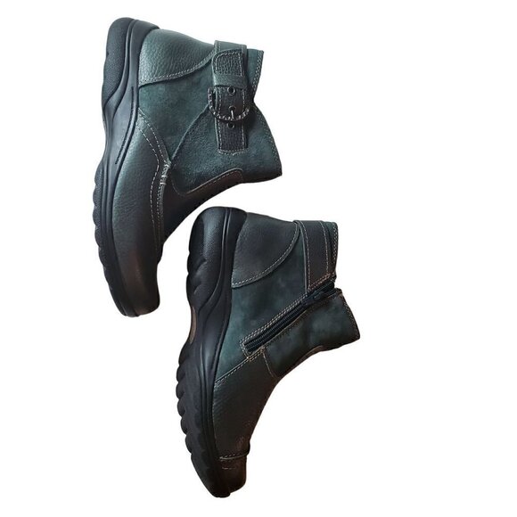 Earth Origins Womens Dayton Green Grained Leather and Suede Ankle Boots NIB - Picture 2 of 4